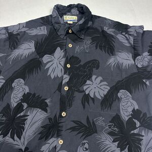 Kahala Maui Jim Shirt Mens Gray Floral Parrot Button Up Short Sleeve Silk XL